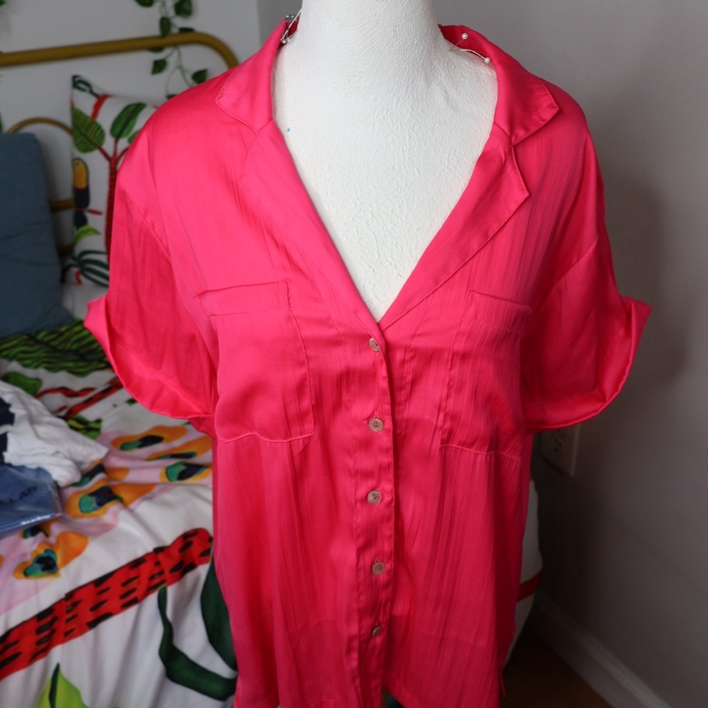 Anthropologie Women's Pink Button-Up Blouse